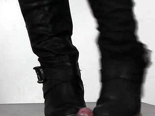 Slave's Orgasm Under Mistress Sydney's Boots