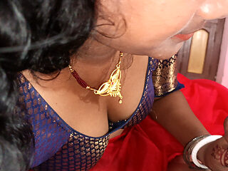 Hot newly married housewife in red saree having sex for the first time with her brother-in-law