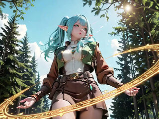 Forest Fantasy! Blue Elf Kneeling, Green Elf Teasing, Sun-Dappled Magic & Wand Play.