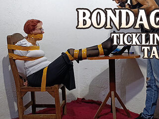 Tied with Plastic Tape Gagged with a Heel on the Face and Being Masturbated with a Toy