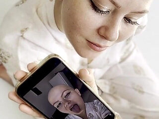Cumtribute Bald Girl Cleanup Her Phone After