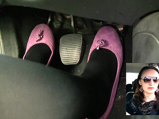 Driving in Black Thick Nylons and Pink Ballet Flats