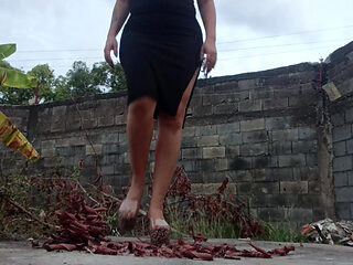 How I enjoy crushing, stomping, and crushing with my huge high heels while completely naked