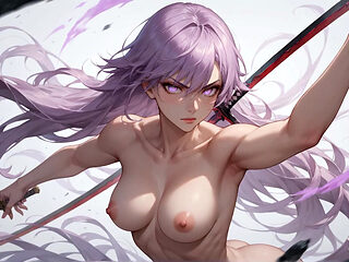 Violet Hair Goddess Sips Morning Coffee in Sunlit Sanctuary