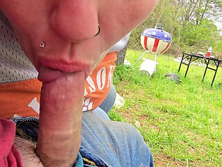 A Little Outdoor Fun After Yard Work. Some Cock Worshiping and Reverse Cowgirl Riding in Our Outdoor Swing