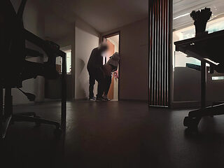 Real Coworkers. Empty Office. Holiday Quickie by the Kitchen Door.