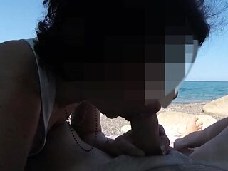 Amateur wife shares cock at the nudist beach while caught masturbating in
