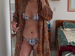 On the Beach, My Friend's Stepson Jerks off Looking at Me in a Bikini and Wants to Fuck Me