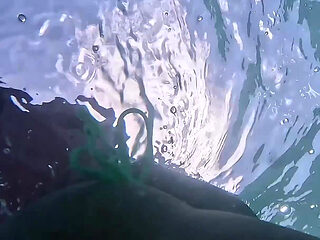 Naughty Blonde Pees in the Ocean Outdoor and Swimming Underwater