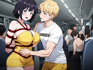 Sexy Short Haired Wife, Hentai Uncensored, Tied, Shibari, Bus, Anal Sex, Masturbation, BDSM