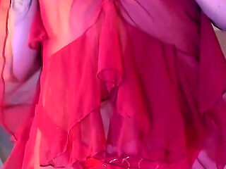 A Delicious Latina in Red Lingerie Shows You Her Tits