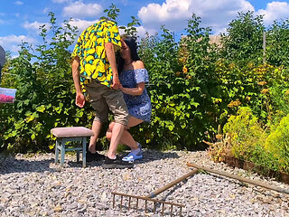 Rough outdoor fuck in the garden while picking berries