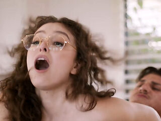 Leana Lovings's cute little boobs bounce as she rides his cock