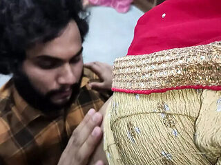 Hot Indian Wife in Red Half Saree - Navel Lick & Romantic Kissing