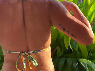 Beauty Bikini Fun and Sexy Dance in Garden