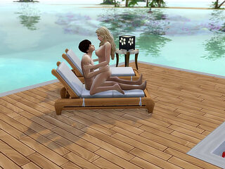 Couple in love have sex in public on the beach. The sims