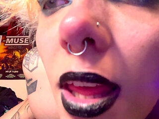 Goth Nostril Flaring, Rubbing Dildo, Drooling in Lipstick