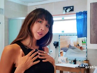 Brunette Kiara Flashes Long Hair in Exhibitionist Teen Solo