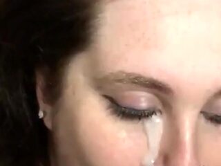 BBW MILF gives a sloppy blowjob and gets facial after facial in this