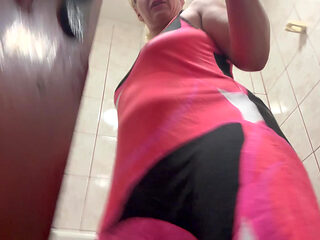 Strong pee, explosive squirt and shaking orgasm standing
