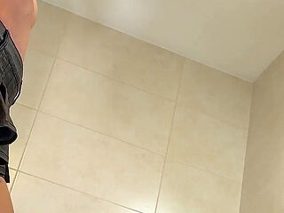 Hot Sexy All Natural Big Tits Big Ass Beauty Flashes Her Pussy Under Miniskirt in the Bathroom and Masturbates