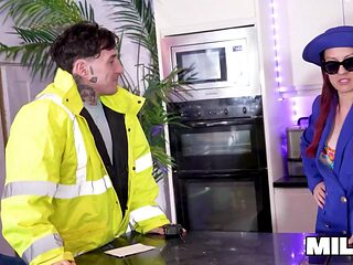 Big-Butted Redhead Firegirl Negotiates Kitchen Renovation POV