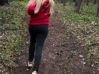 Blonde in Red Hoodie Teases in the Woods, Strips at Home and Gets Golden Shower on Her