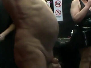 Old guy caged by dominant milf