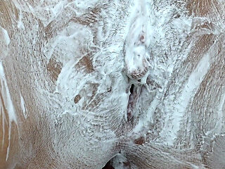 Shaving a Hairy Pussy with a Trimmer and a Razor with Shaving Foam! Close-up!