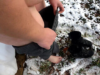 Completely Naked in the Snow - Beating Her Vagina