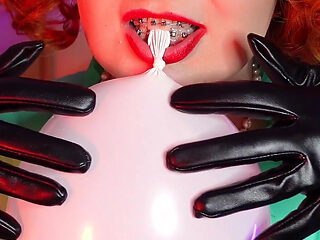 Airballoon latex fetish video, femdom POV humiliation