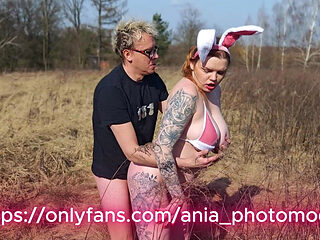 Polish Rabbit Fucked in the Field. He Sucks Cock Until He Cums on His Tits