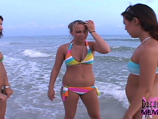 Three Hotties Make Out and Get Topless at a Public Beach