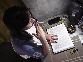 Smoking Indian Desi Student Accidentally Pees While Reading in Pantyhose - Homemade HD Pissing Fetish