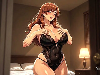 Busty Auburn Beauty Strips to Black Lace and Knows You're Watching