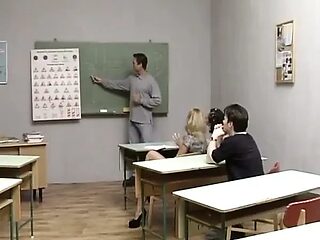 Student GFs get double-fucked by a teacher and a student