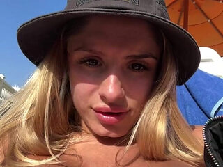 Tattooed Blonde with Big Tits and Hairy Pussy Sucks and Rides a Huge BBC Dildo by the Pool