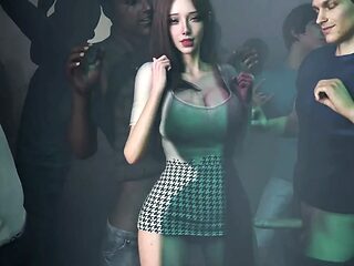 Cute animated girl dances seductively at the nightclub.