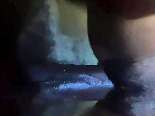 Black girl enjoying with squirty sounds when lying on her back