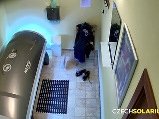 Czech Solarium 119: Blonde Babe Strips Again in Solarium